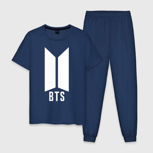 Мужская пижама хлопок BTS army white, цвет темно-синий