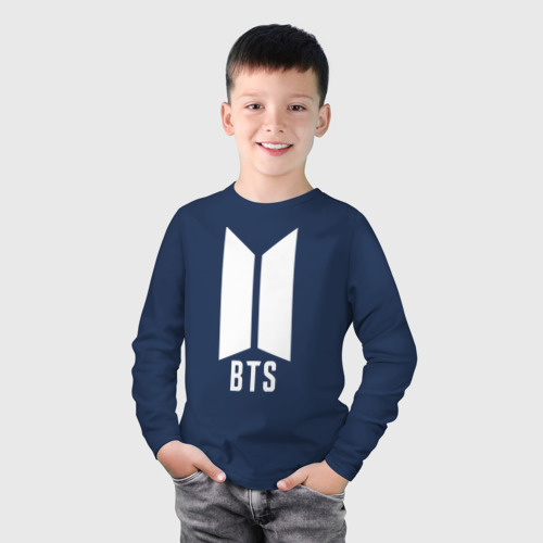 Детский лонгслив хлопок BTS army white, цвет темно-синий - фото 3