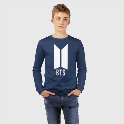 Детский свитшот хлопок BTS army white, цвет темно-синий - фото 7