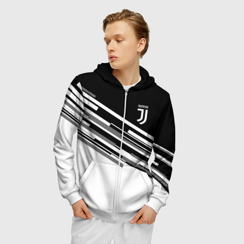 Мужская толстовка 3D на молнии Juventus stripes style, цвет белый - фото 3