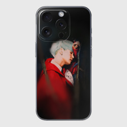 Чехол для iPhone 15 Pro Max силиконовый с защитой камеры Suga BTS