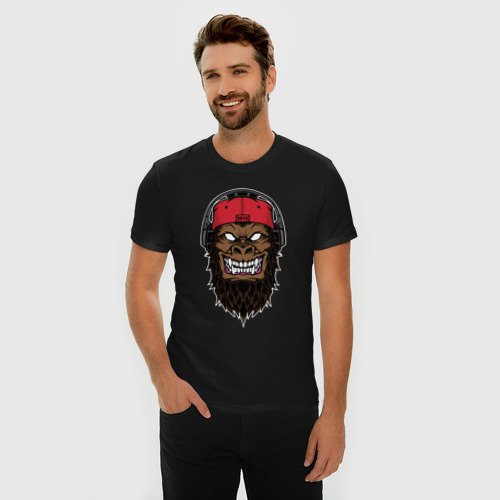 Мужская футболка хлопок Slim Горилла в наушниках, цвет черный - фото 3