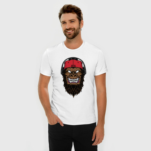 Мужская футболка хлопок Slim Горилла в наушниках - фото 3