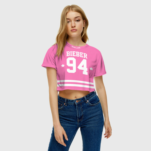 Женская футболка Crop-top 3D Bieber Team Pink, цвет 3D печать - фото 3