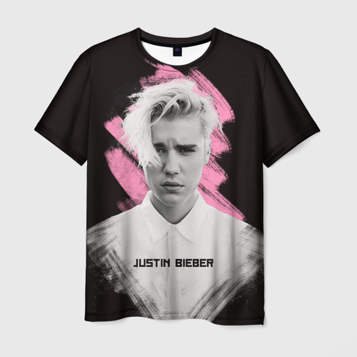 Мужская футболка 3D Justin Bieber / Pink splash, цвет 3D печать