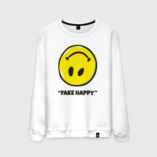 Мужской свитшот хлопок Fake Happy, цвет белый