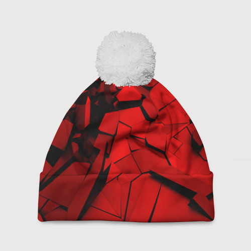 Шапка 3D c помпоном Carbon abstraction red, цвет 3D печать