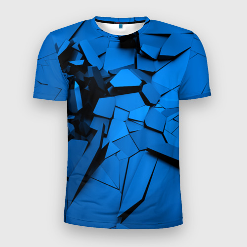 Мужская футболка 3D Slim Carbon abstraction BLUE, цвет 3D печать