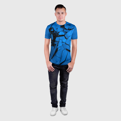 Мужская футболка 3D Slim Carbon abstraction BLUE, цвет 3D печать - фото 4