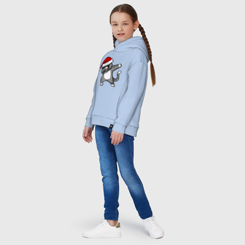 Детское худи Oversize хлопок Dab Cat Santa, цвет мягкое небо - фото 5