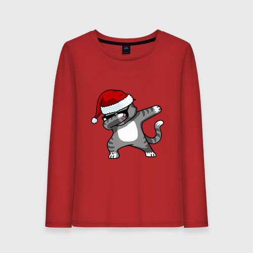 Женский лонгслив хлопок Dab Cat Santa, цвет красный