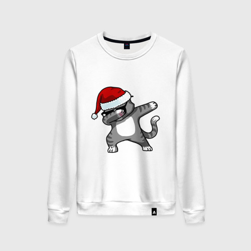 Женский свитшот хлопок Dab Cat Santa, цвет белый