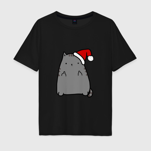 Мужская футболка хлопок Oversize New Year Cat Фото 01 Мужская футболка хлопок Oversize New Year Cat Фото 01