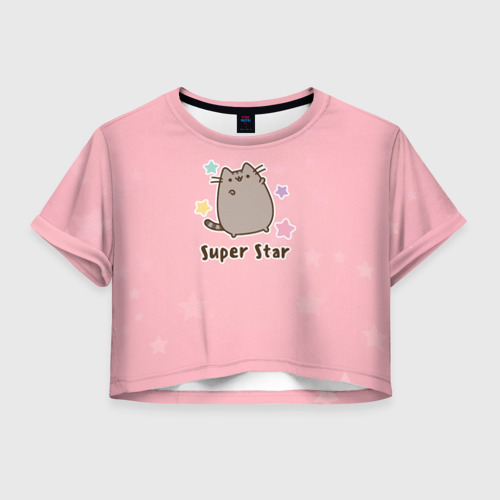 Женская футболка Crop-top 3D Pusheen Super Star Фото 01 Женская футболка Crop-top 3D Pusheen Super Star Фото 01