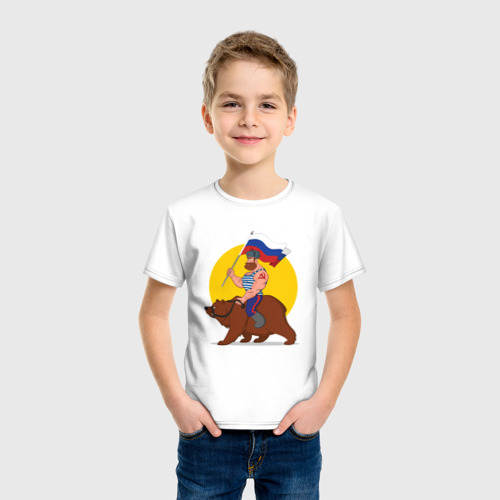 Детская футболка хлопок Русский на медведе!, цвет белый - фото 3