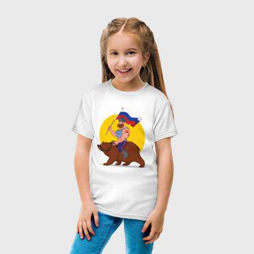 Детская футболка хлопок Русский на медведе!, цвет белый - фото 5