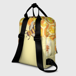 Рюкзак с принтом Любители меда для женщины, вид на модели сзади №1. Цвет основы: белый