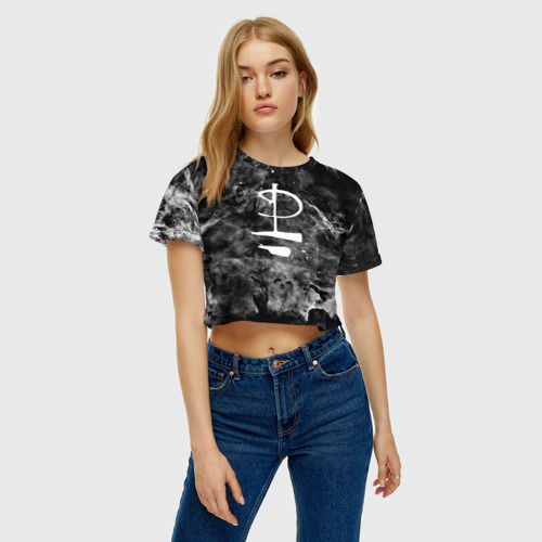 Женская футболка Crop-top 3D PINK FLOYD MUSIC SPACE LOGO, цвет 3D печать - фото 3