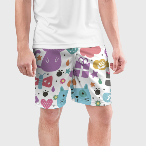 Мужские шорты спортивные с принтом Яркие котики, фото на моделе #1