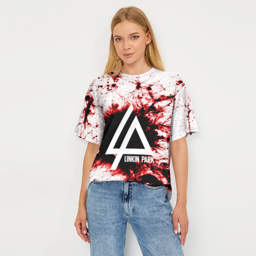 Женская футболка oversize 3D Linkin Park blood collection, цвет 3D печать - фото 5