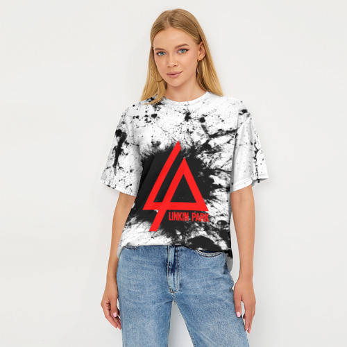 Женская футболка oversize 3D Linkin Park spray gray, цвет 3D печать - фото 5