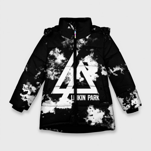 Зимняя куртка для девочек 3D Linkin Park smoke fire style, цвет черный