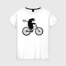 Ежик на велосипеде – Женская футболка хлопок с принтом купить со скидкой в -20%