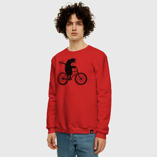 Мужской свитшот хлопок с принтом Ежик на велосипеде, фото на моделе #1