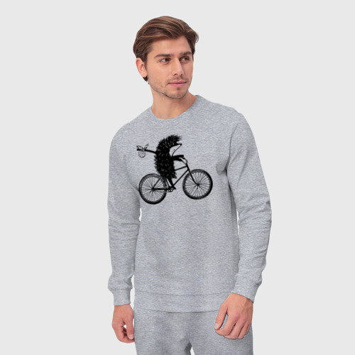 Мужской костюм хлопок Ежик на велосипеде, цвет меланж - фото 5