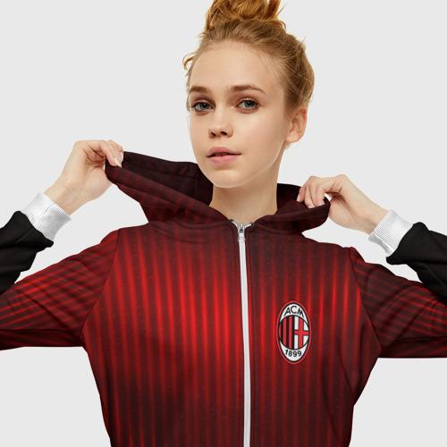 Женская толстовка 3D на молнии AC Milan, цвет белый - фото 5