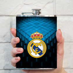 Фляга с принтом Реал Мадрид Real Madrid для любого человека, вид спереди №3. Цвет основы: металл