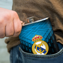Фляга с принтом Реал Мадрид Real Madrid для любого человека, вид спереди №4. Цвет основы: металл