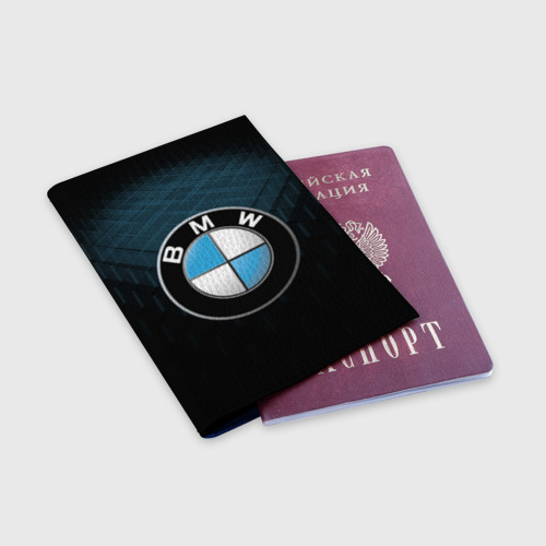 Обложка для паспорта матовая кожа BMW blue line БМВ, цвет синий - фото 3