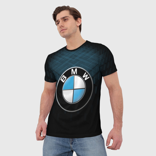 Мужская футболка 3D BMW blue line БМВ, цвет 3D печать - фото 3
