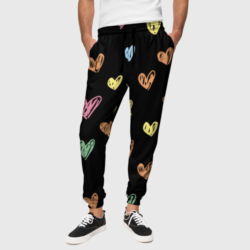 Мужские брюки 3D Разноцветные сердечки, цвет 3D печать - фото 4