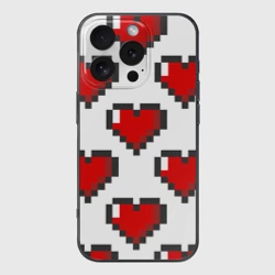 Чехол для iPhone 16 Pro силиконовый с защитой камеры Пиксельные сердечки