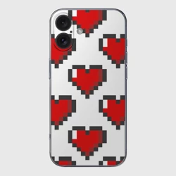 Чехол для iPhone 16 силиконовый с защитой камеры Пиксельные сердечки