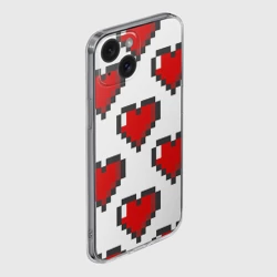 Чехол для iPhone 15 силиконовый с защитой камеры Пиксельные сердечки - фото 2