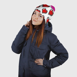 Шапка 3D c помпоном Пиксельные сердечки - фото 2