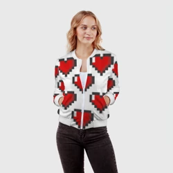 Женский бомбер 3D Пиксельные сердечки - фото 2