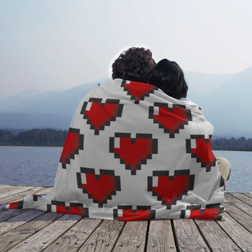 Плед 3D с принтом Пиксельные сердечки, вид сбоку #3