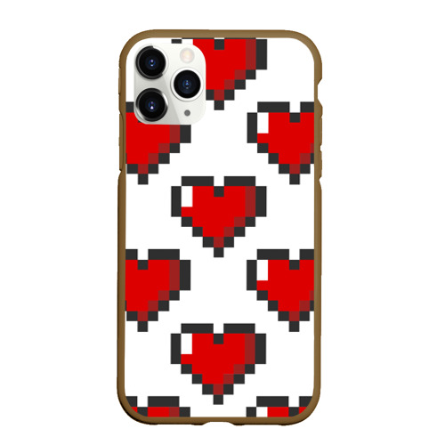Чехол для iPhone 11 Pro Max матовый Пиксельные сердечки, цвет коричневый