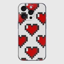 Чехол для iPhone 15 Pro силиконовый с защитой камеры Пиксельные сердечки