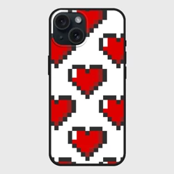 Чехол силиконовый для Apple iPhone 15 матовый Пиксельные сердечки