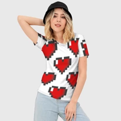 Женская футболка 3D Slim Пиксельные сердечки - фото 2