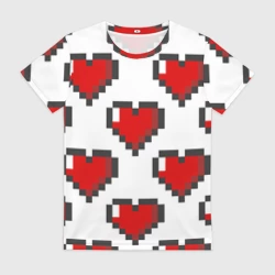 Женская футболка 3D Пиксельные сердечки