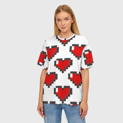 Женская футболка oversize 3D Пиксельные сердечки - фото 2
