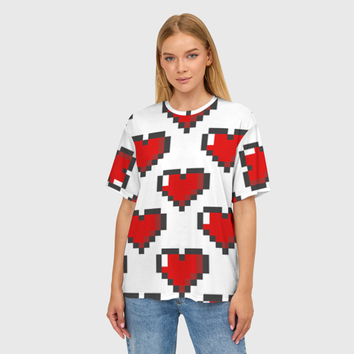 Женская футболка oversize 3D Пиксельные сердечки, цвет 3D печать - фото 3
