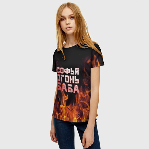Женская футболка 3D Софья огонь баба, цвет 3D печать - фото 3