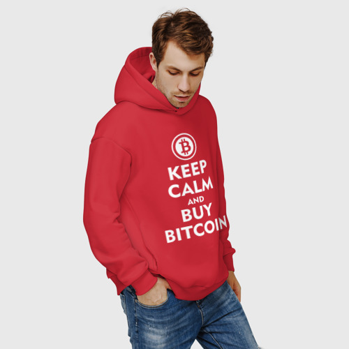 Мужское худи Oversize хлопок Keep Calm, цвет красный - фото 7